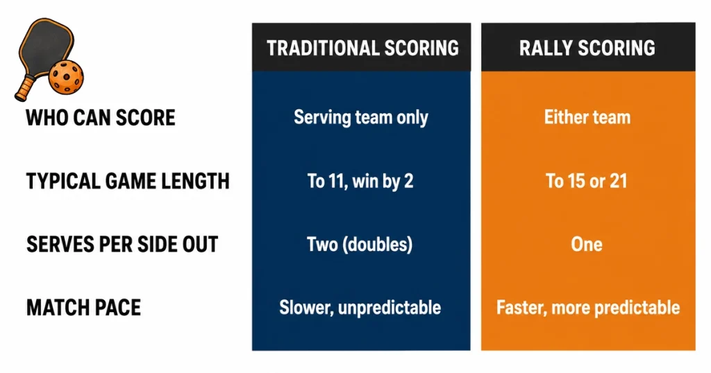 Infographic comparing traditional scoring and rally scoring 